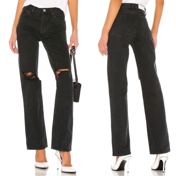 Re/Done- Original High Rise Loose In Washed Black With Rips And Raw Hem 29 - Picture 2 of 9